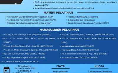 Judul Pelatihan Standard Operating Procedure Komite Etik Penelitian tanggal 29 dan 30 Maret 2022